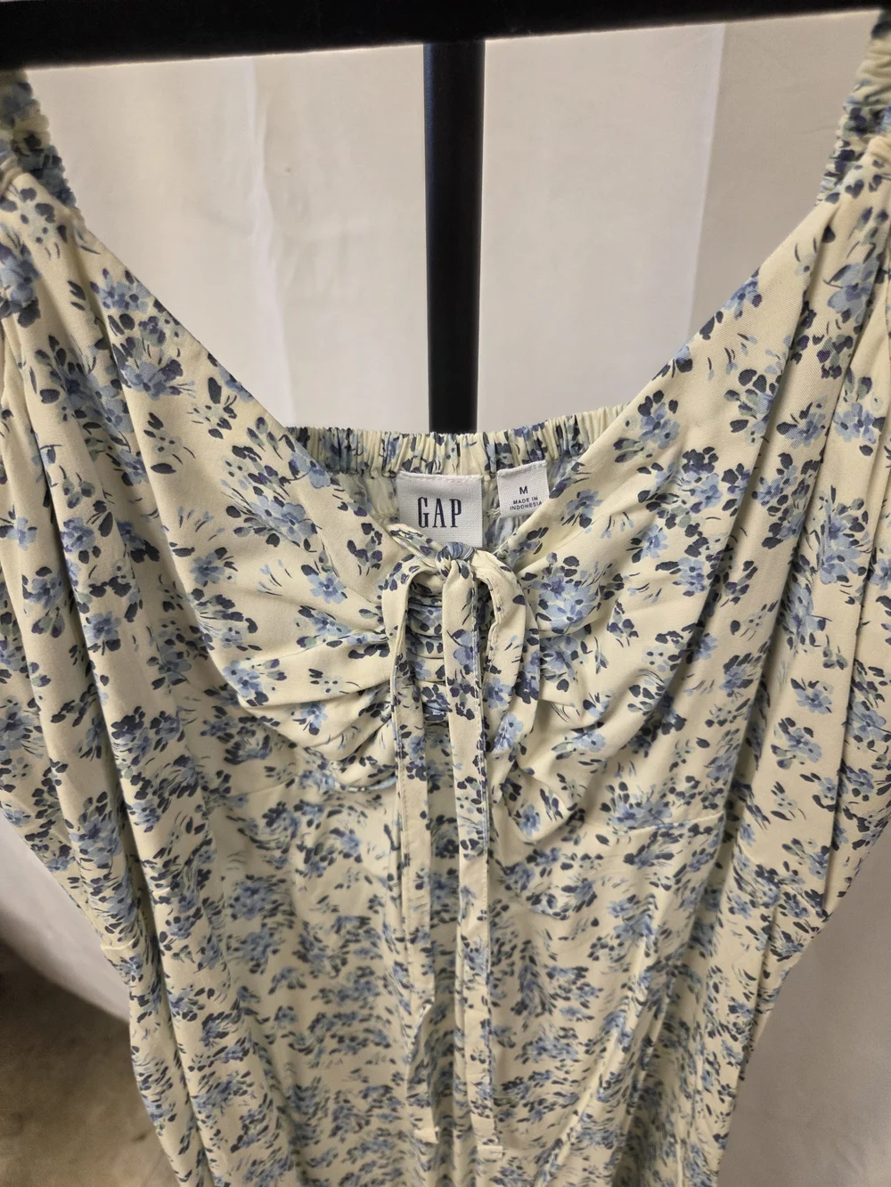 Women’s Floral Maxi Dress in Cream with Blue Print